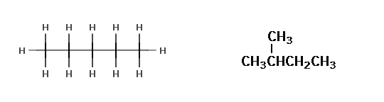 Figura 4: Fórmulas IUPAC do n-Pentano e do Metil-Butano(C5H12).