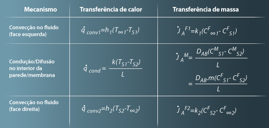 Tabela 4 – Analogia entre os processos de transferência de calor e de massa ilustrados na Fig21