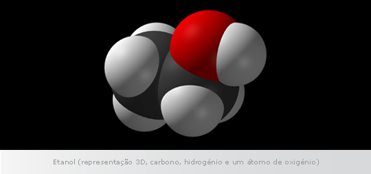 Etanol (representação 3D, carbono, hidrogénio e um átomo de oxigénio)