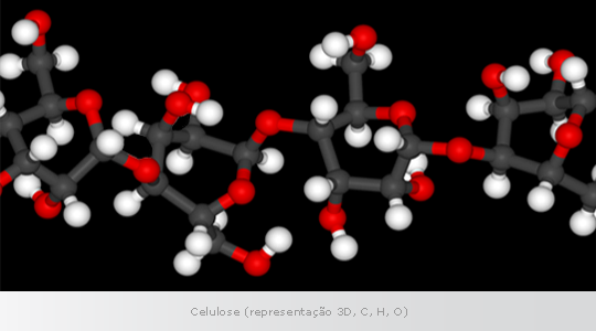 Celulose (representação 3D, C, H, O)