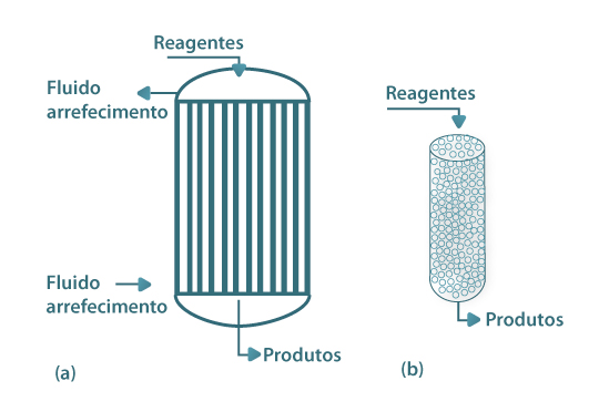 Reactores catalíticos de leito fixo (a)- reactor multitubular; (b)- um tubo com catalisador